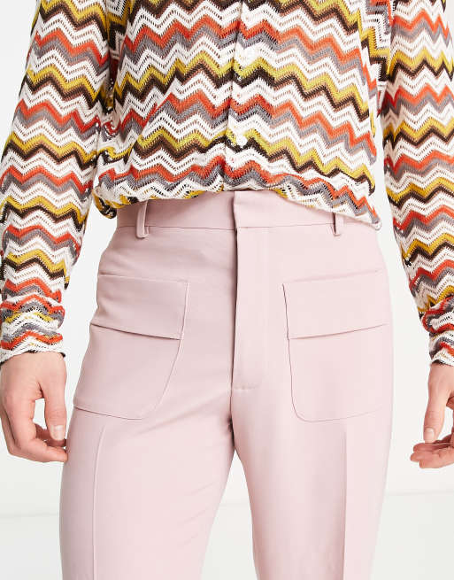 ASOS DESIGN smart flared pants with front pockets in pink, 3 of 4