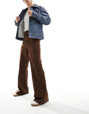 ASOS DESIGN smart flared trouser in brown