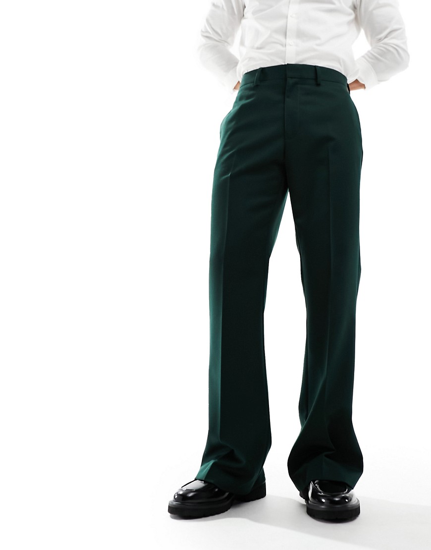 ASOS DESIGN smart flared trousers in dark green