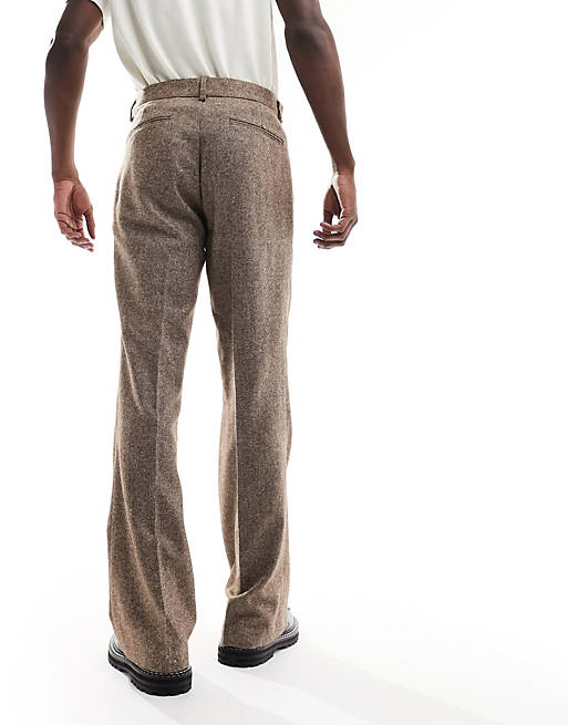 ASOS DESIGN smart flared wool mix pants in tweed brown