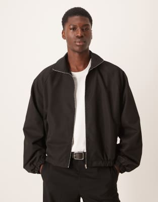Asos Design Smart Funnel Neck Jacket In Animal Print