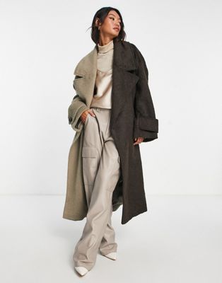 ASOS DESIGN smart half and half oversized coat in stone | ASOS