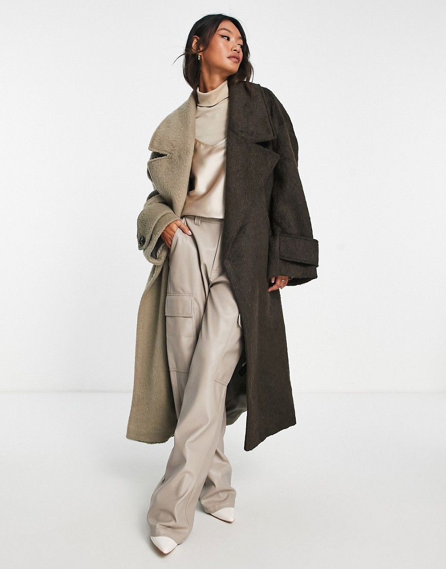 ASOS DESIGN smart half and half oversized coat in stone-Neutral