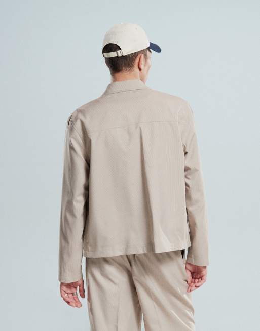 ASOS DESIGN smart harrington jacket in beige microtexture - part of a set, 2 of 4
