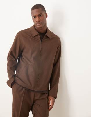 Asos Design Smart Harrington Jacket In Brown