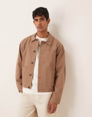 [ASOS DESIGN] ASOS DESIGN smart harrington jacket in brown seersucker (part of a set) XS BROWN