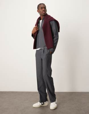 smart harrington jacket in gray checkerboard-Black