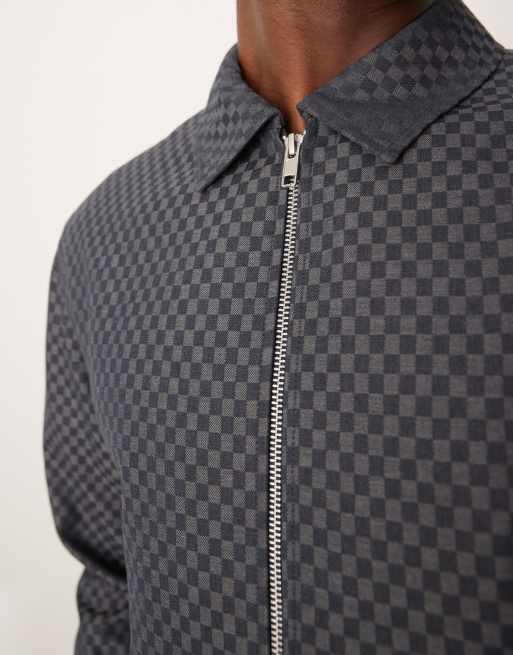 ASOS DESIGN smart harrington jacket in gray checkerboard ASOS