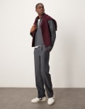 [ASOS DESIGN] ASOS DESIGN smart harrington jacket in grey checkerboard (part of a set)-Black XS Washed black
