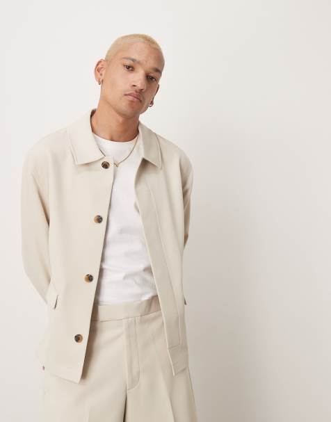 ASOS DESIGN smart harrington jacket in stone twill - part of a set - view 1