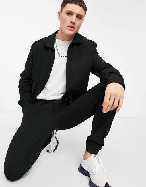 ASOS DESIGN smart harrington jacket set in black crepe