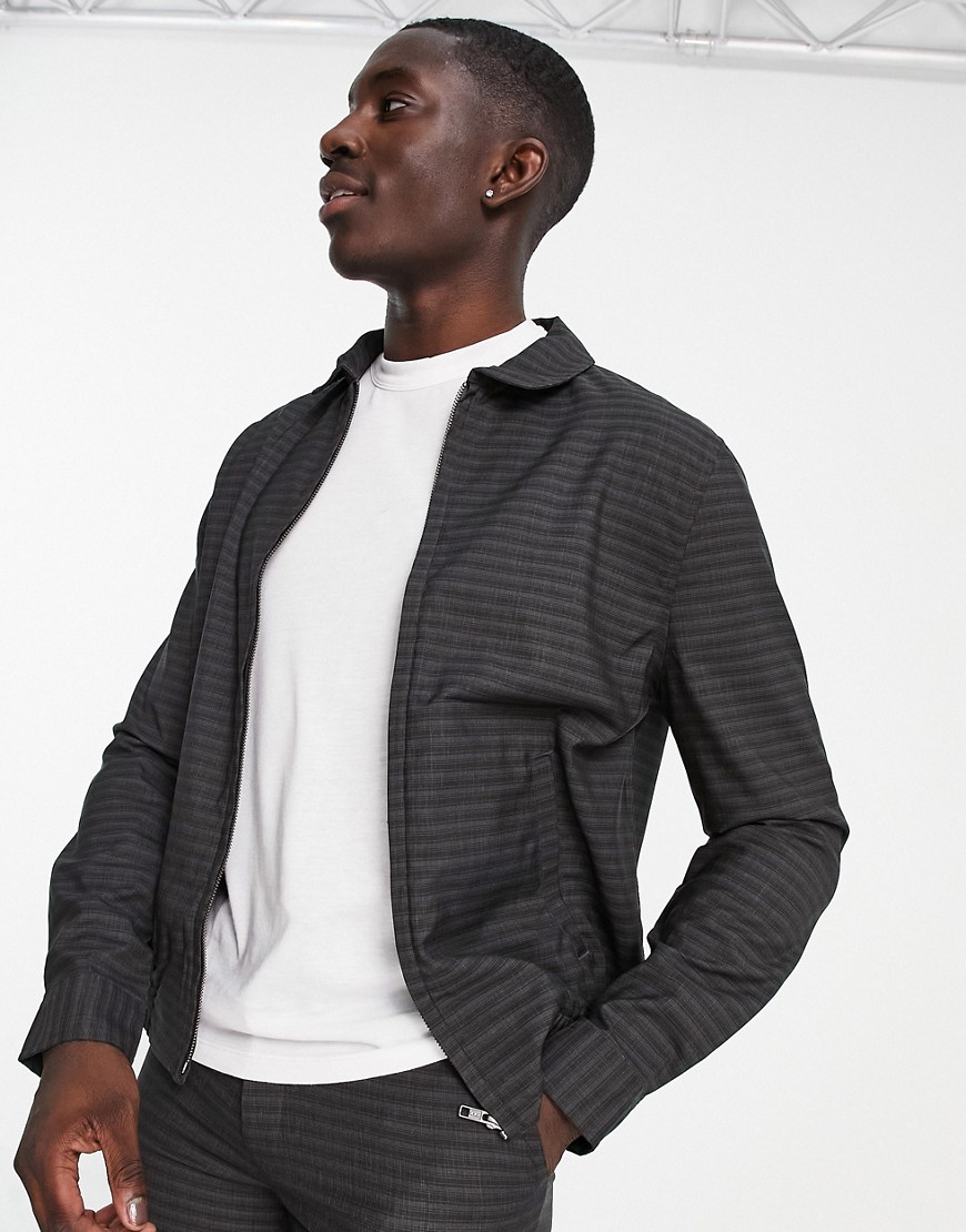 ASOS DESIGN smart harrington jacket with crosshatch check in blue and gray - part of a set-Grey