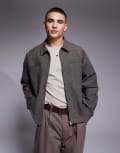 [ASOS DESIGN] ASOS DESIGN smart harrington shacket in dogtooth check in brown (part of a set) S BROWN