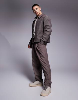 ASOS DESIGN smart harrington shacket in dogtooth check in brown (part of a set)