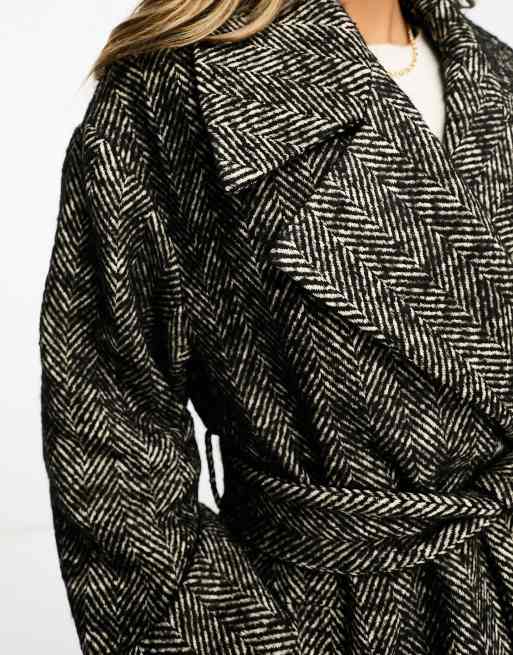 Black and white herringbone hot sale coat