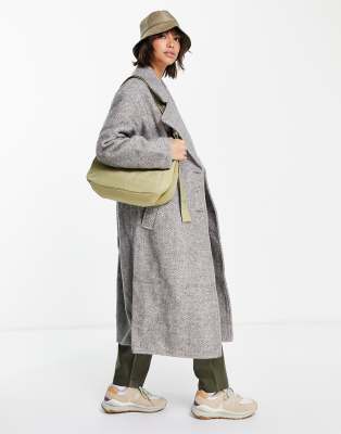 ASOS DESIGN smart herringbone oversized maxi coat in gray