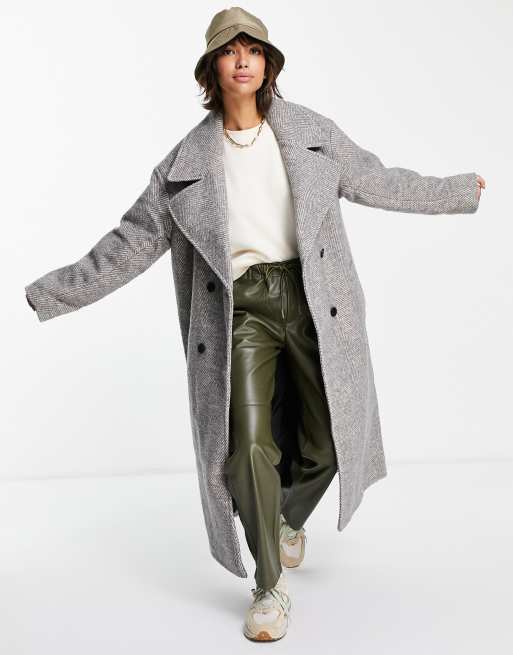 SMOOTH HERRINGBONE MAXI OVER COAT（チャコール) WYM LIDNM チェスターコート コート SMOOTH HERRINGBONE MAXI