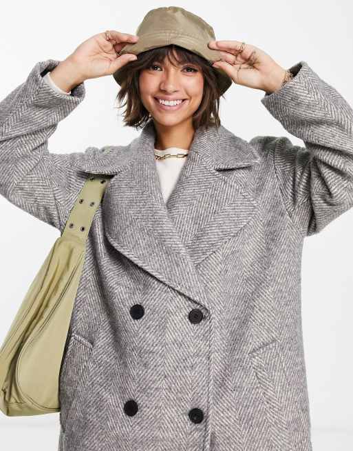 ASOS DESIGN smart herringbone oversized maxi coat in gray