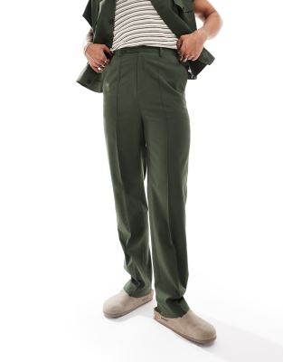 Asos Design Smart High Rise Straight Pants - Part Of A Set-green In Green