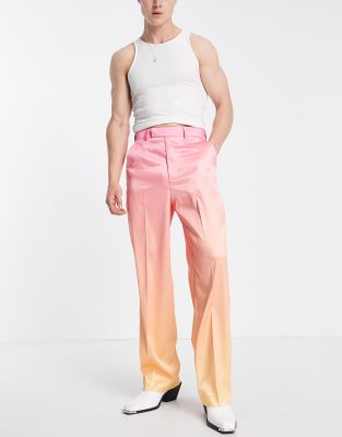 ASOS DESIGN Smart High Rise Wide Leg Pants In Pink Ombre Satin