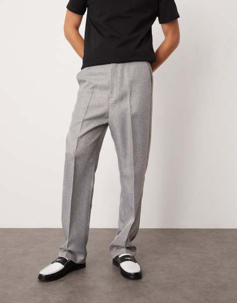 ASOS DESIGN smart high waist straight leg pants in light grey herringbone - view 1