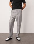 [ASOS DESIGN] ASOS DESIGN smart high waist straight leg pants in light grey herringbone W30 L32 Light grey