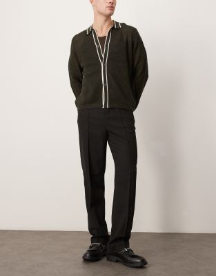 Asos Design Smart High Waist Straight Leg Pants With Pintucks In Black