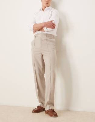 Asos Design Smart High Waist Straight Leg Pants With Pintucks In Stone-neutral