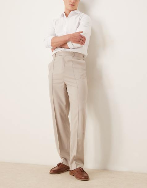 ASOS DESIGN smart high waist straight leg trousers with pintucks in stone - view 1