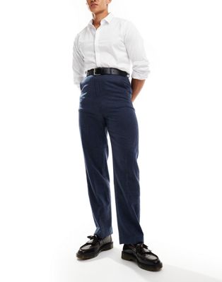 Asos Design Smart High Waist Straight Leg Wool-mix Pants In Navy-blue