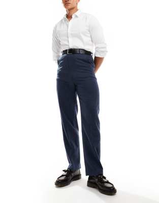 Asos Design Wide Suit Pants In Navy In Blue