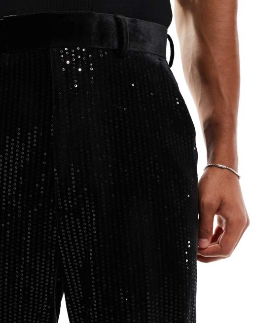ASOS DESIGN smart high waist straight pants in black sequin