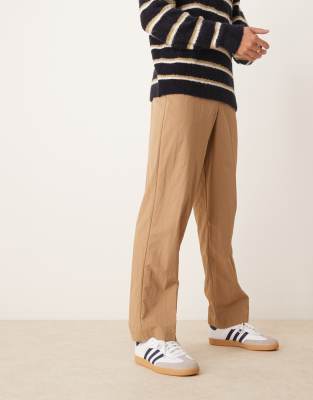 Asos Design Smart High Waist Wide Leg Pants In Stone-brown