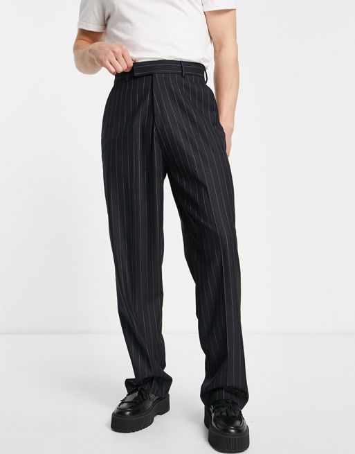 ASOS DESIGN smart high waist wide pants in navy pin stripe | ASOS