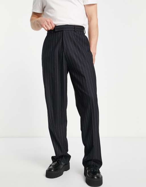 ASOS DESIGN smart high waist wide trousers in navy pin stripe