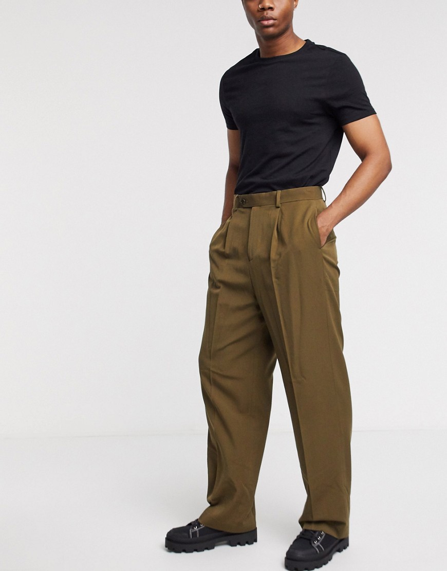 ASOS DESIGN smart high waisted pants in khaki-Stone