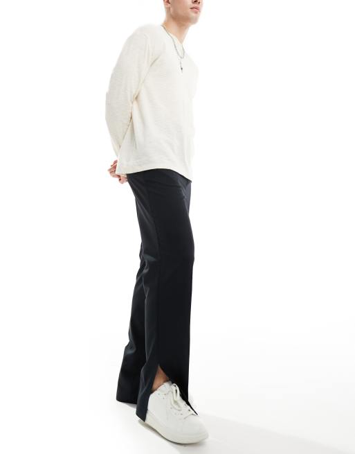 ASOS DESIGN smart high waisted straight leg pants in black with side splits