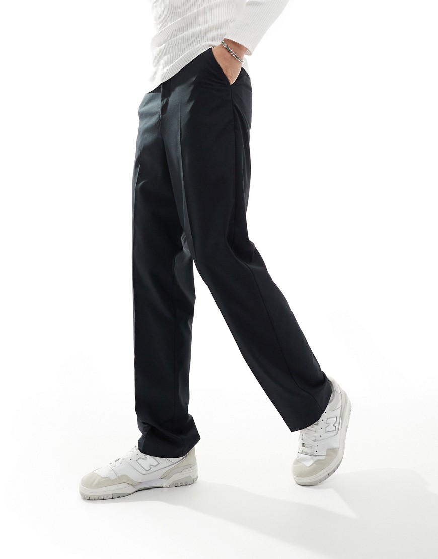 ASOS DESIGN smart high waisted straight leg trousers in black