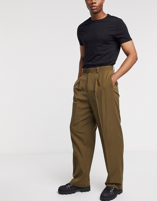 ASOS DESIGN smart high waisted trousers in khaki