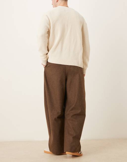 ASOS DESIGN smart horseshoe fit trousers with front pleats in brown brushed fabric 