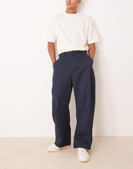 ASOS DESIGN smart horseshoe trousers with front pleat in navy