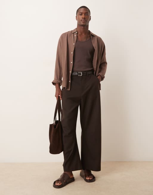 ASOS DESIGN smart horseshoe trousers with wool in brown