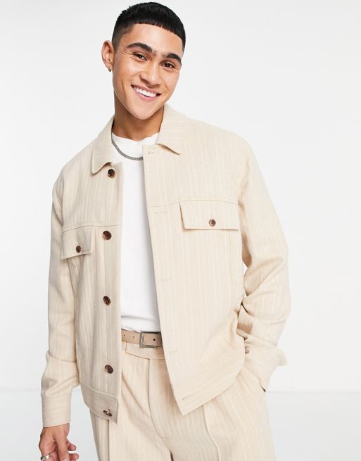 ASOS DESIGN smart jacket in beige pinstripe - part of a set | ASOS
