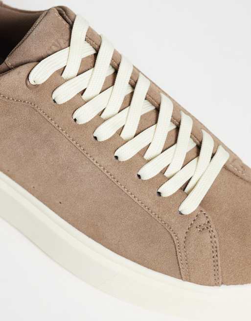 ASOS DESIGN smart lace up sneakers in mole faux suede, 4 of 5