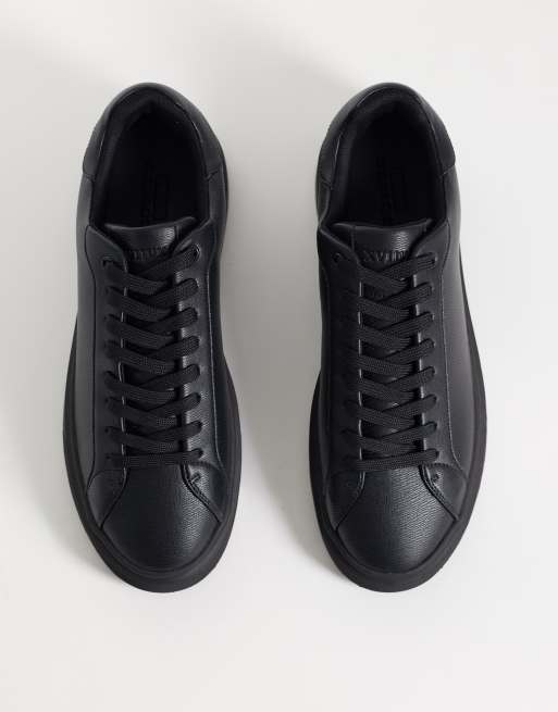 ASOS DESIGN smart lace up trainers in black texture, 3 of 5