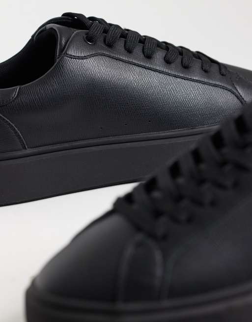 ASOS DESIGN smart lace up trainers in black texture, 4 of 5