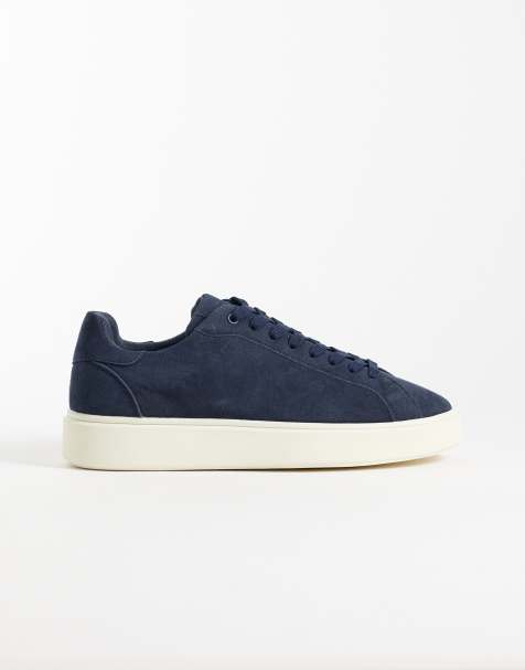 ASOS DESIGN smart lace up trainers in navy and cream - view 1