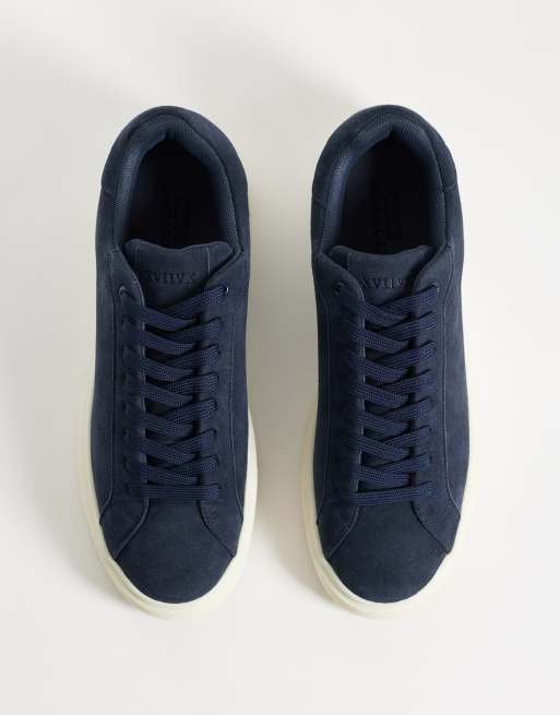 ASOS DESIGN smart lace up trainers in navy and cream, 3 of 5