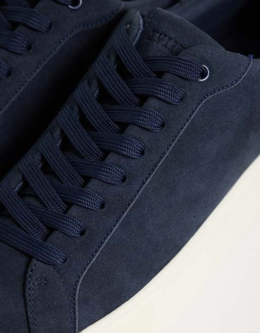 ASOS DESIGN smart lace up trainers in navy and cream, 4 of 5