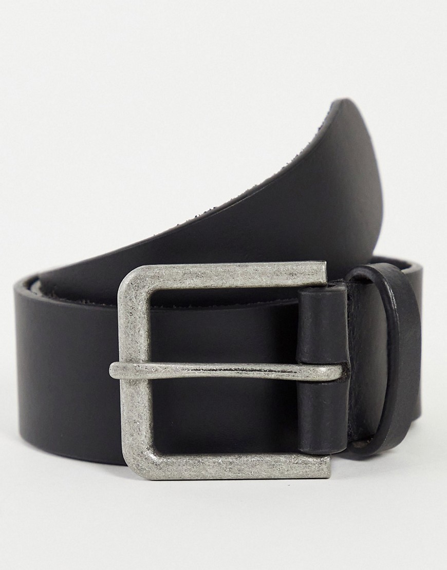 ASOS DESIGN smart leather belt in black with antique silver buckle